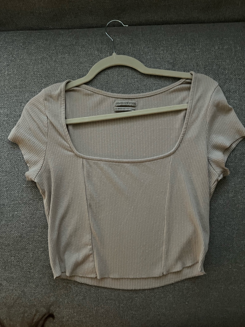 Urban Outfitters Ribbed Scoop Crop Top - Taupe